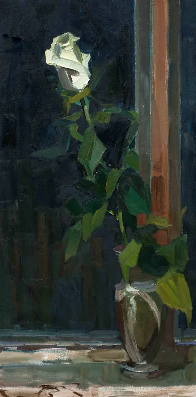 White rose. Canvas, oil. Size: 100х50. Year: 2014