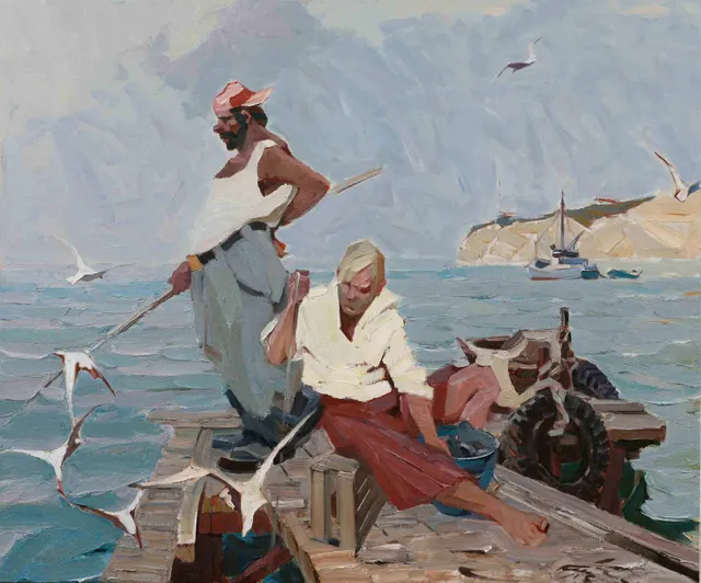 Fishermen, canvas, oil. Size: 100x120. Year: 2005.