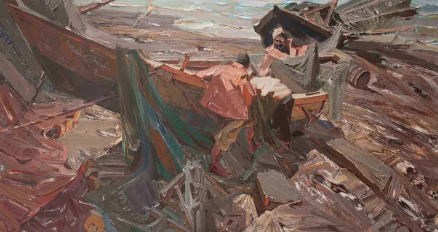 Tomorrow in the sea, canvas, oil. Size: 80x150. Year: 2014