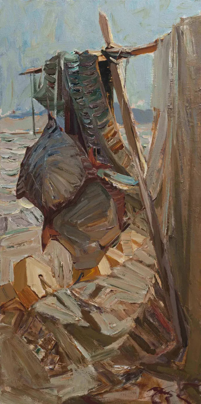 Fish and net. Canvas, oil. Size: 120х60. Year: 2014.