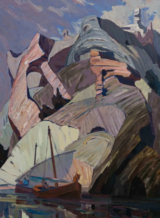 Under the cover of coastal rocks. Canvas, oil. Size: 150х110. Year: 2009