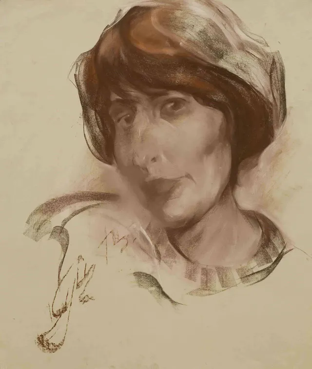 Леся. Бумага. Коричневый соус. Мел. 58 х 50 см. 1999 г.