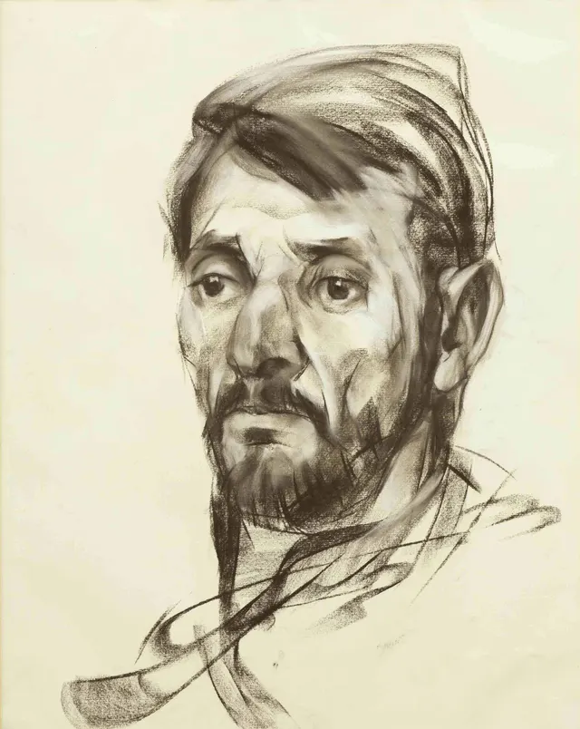 Мужской портрет. Бумага. Коричневый соус.Мел. 60 х 50 см. 2001 г.