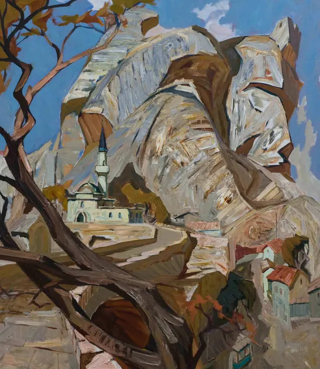 Outside the old mosque. Canvas, oil. Size: 150х130. Year: 2009.