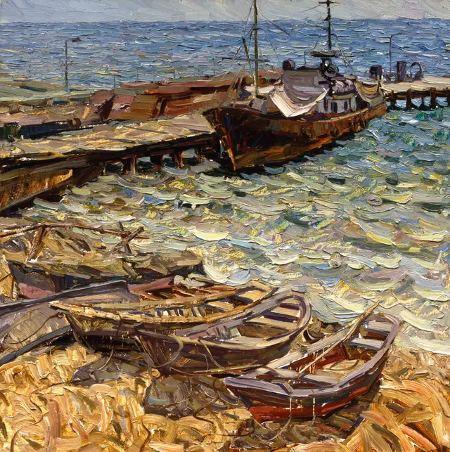سينر على الرصيف ، زيت على كرتون ، 85 × 85 ، 1989