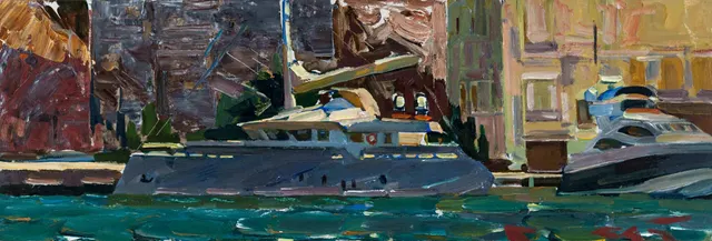 ايتود ، زيت على كرتون. 40 × 80 سم ، 2018