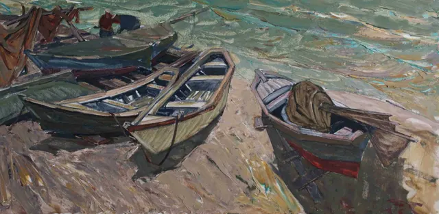 النسيم الدافئ لمنطقة بحر آزوف ، زيت على كرتون ، 60 × 122 ، 2011