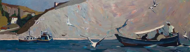 على طول الضفاف شديدة الانحدار، زيت على قماش 40 × 140، 2007