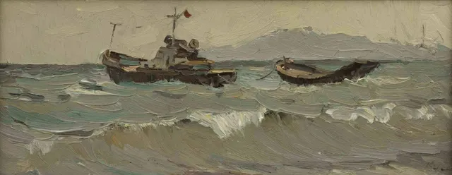 نيزوفكا (تيار بحري سفلي بارد) ، زيت على كرتون، 20 × 50 ، 1987