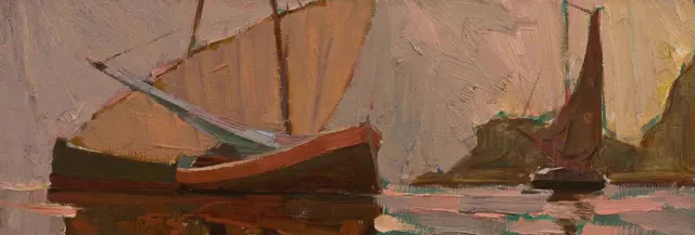 زوارق في المساء ، زيت على قماش ، 28 × 80 ، 2005