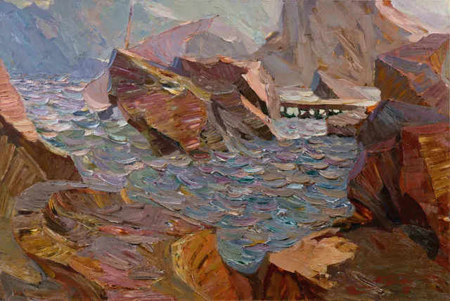 أمسية قرب الأحجار الحمراء ، زيت على قماش ، 100 × 150 ، 2001