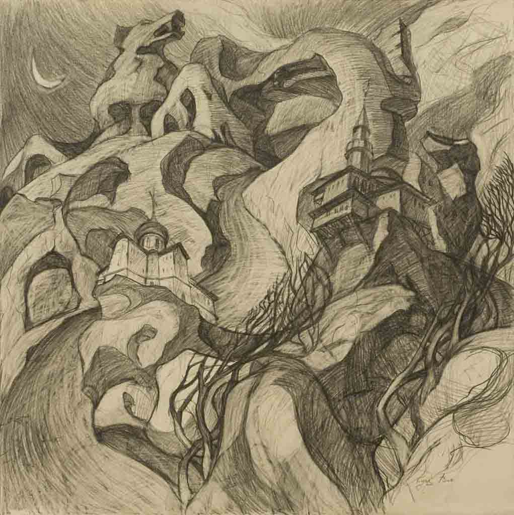 Sketch to the project Cimmerian shores. Paper. Pencil. Year: 1997.