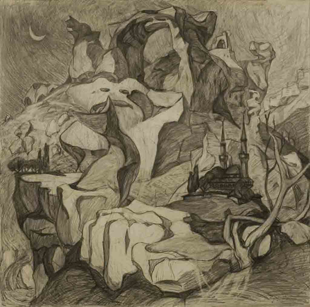 Sketch to the project Cimmerian shores. Paper. Pencil. Size: 61x61. Year: 1997.