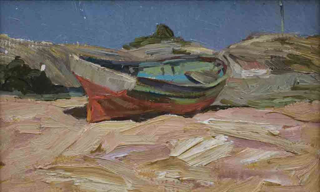 Skiff, cardboard, oil. Size: 21x34. Year: 1987.