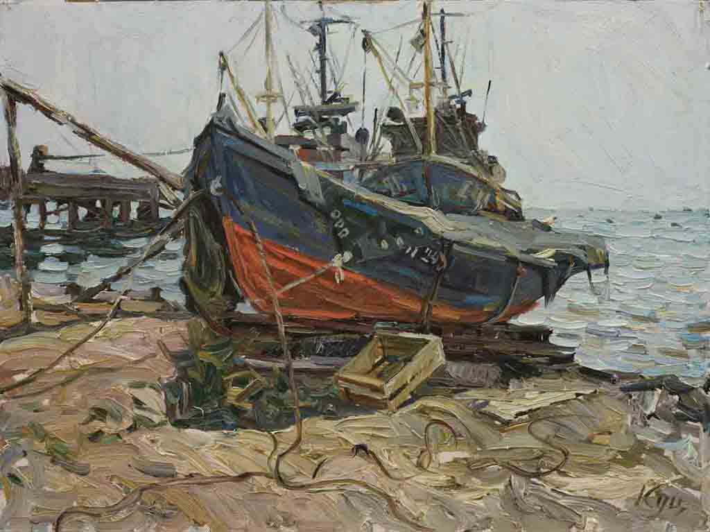 Etude (boat), cardboard, oil. Size: 50x66,6. Year: 1989.