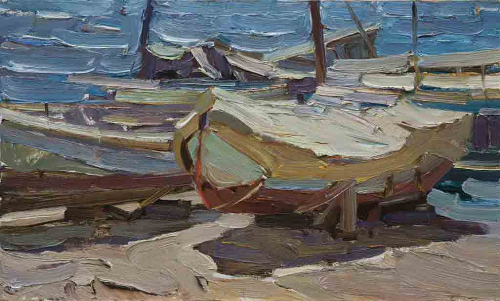 Boat lodge, cardboard, oil. Size: 50x30. Year: 2007.