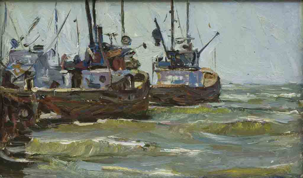 Seiners, cardboard, oil. Size: 23x39. Year: 1985.