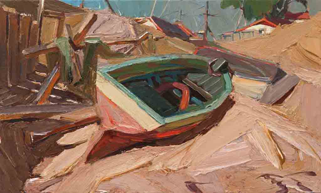 Skiff, canvas, oil. Size: 30x50. Year: 2017.