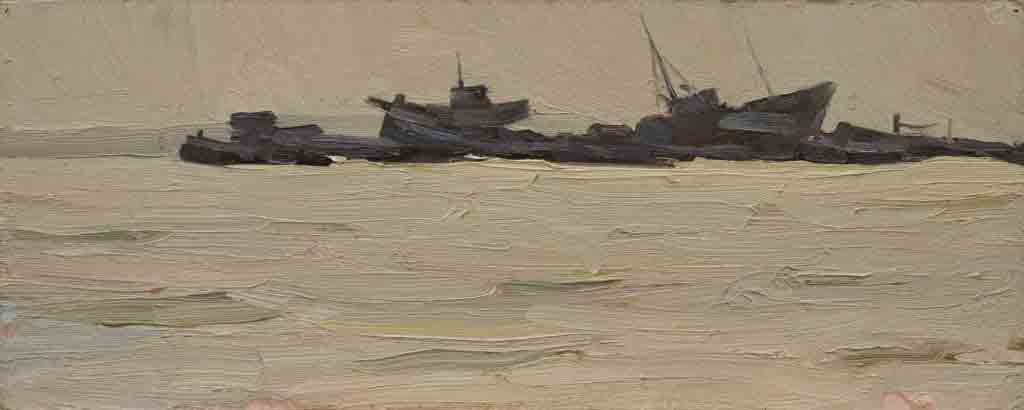 Evening, cardboard, oil. Size: 20x50. Year: 1987.