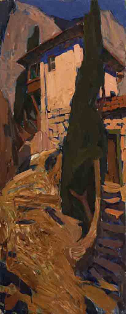 House in the mountains. Cardboard, oil. Size: 94х38. Year: 2005