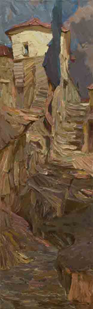Blue cypress. Canvas, oil. Size: 150х45. Year: 2002