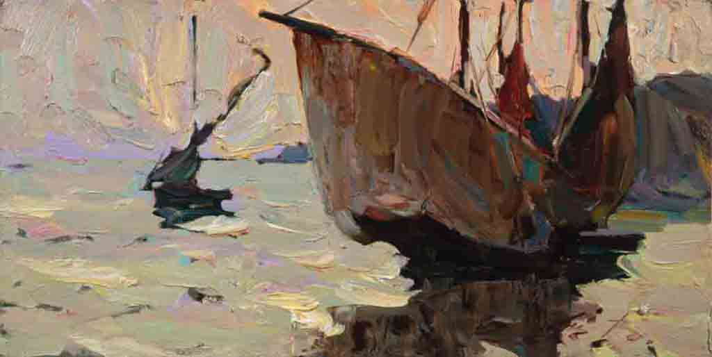 Summer evening. Cardboard, oil. Size: 40х80.