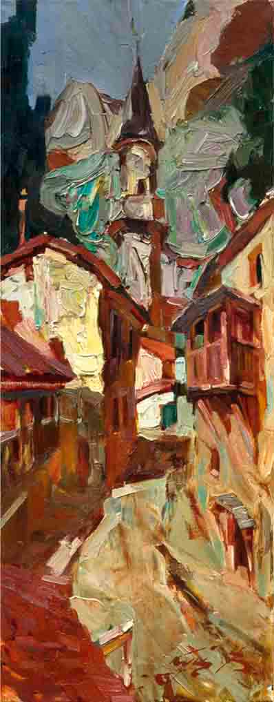 Minaret. Canvas, oil. Size: 90х40. Year: 2000