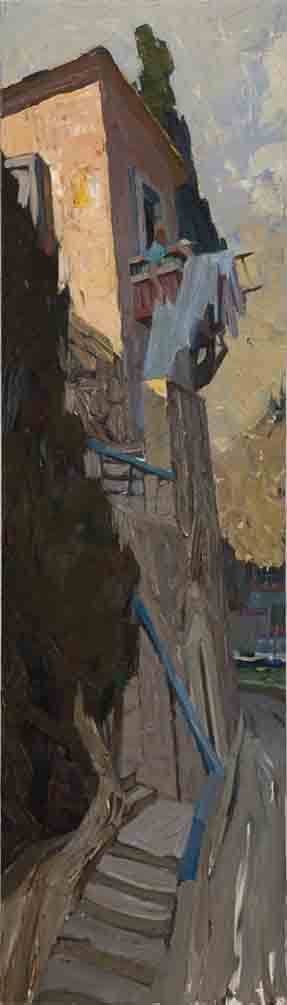 Along the narrow street of Balaklava. Canvas, oil. Size: 140х40