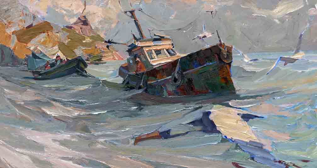 Along the native shores. Canvas, oil. Size: 80х150. Year: 2017
