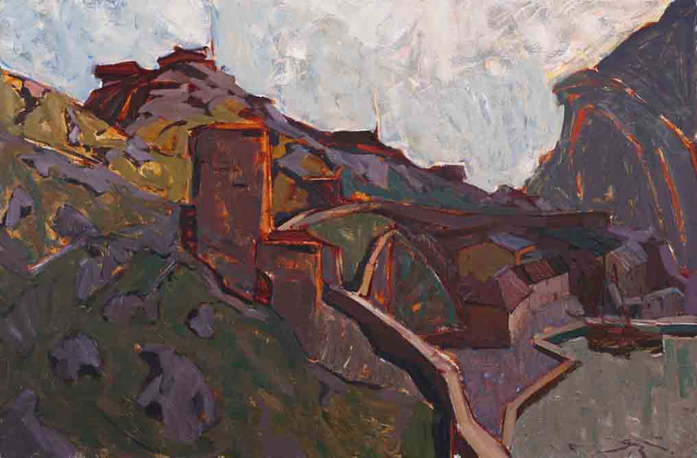 Evening over Balaklava. Cardboard, oil.  Size: 80х122. Year: 2007