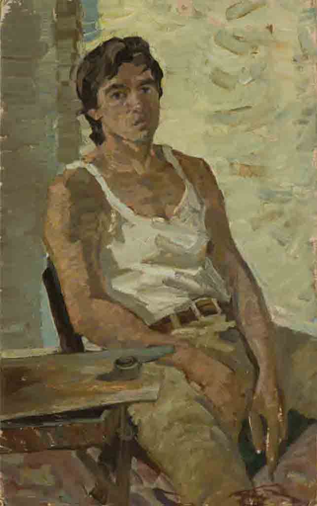 Self-portrait. Cardboard, oil. Size: 80x50.Year: 1985