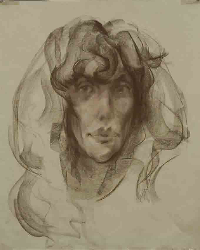 Irina Belau. Paper. Sepia. Chalk. Size: 65x60. Year: 1995