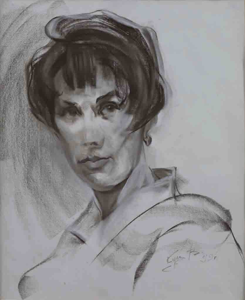 ПPortrait Elena Peshkova. Brown sauce, chalk. Size: 65x50. Year: 1999.