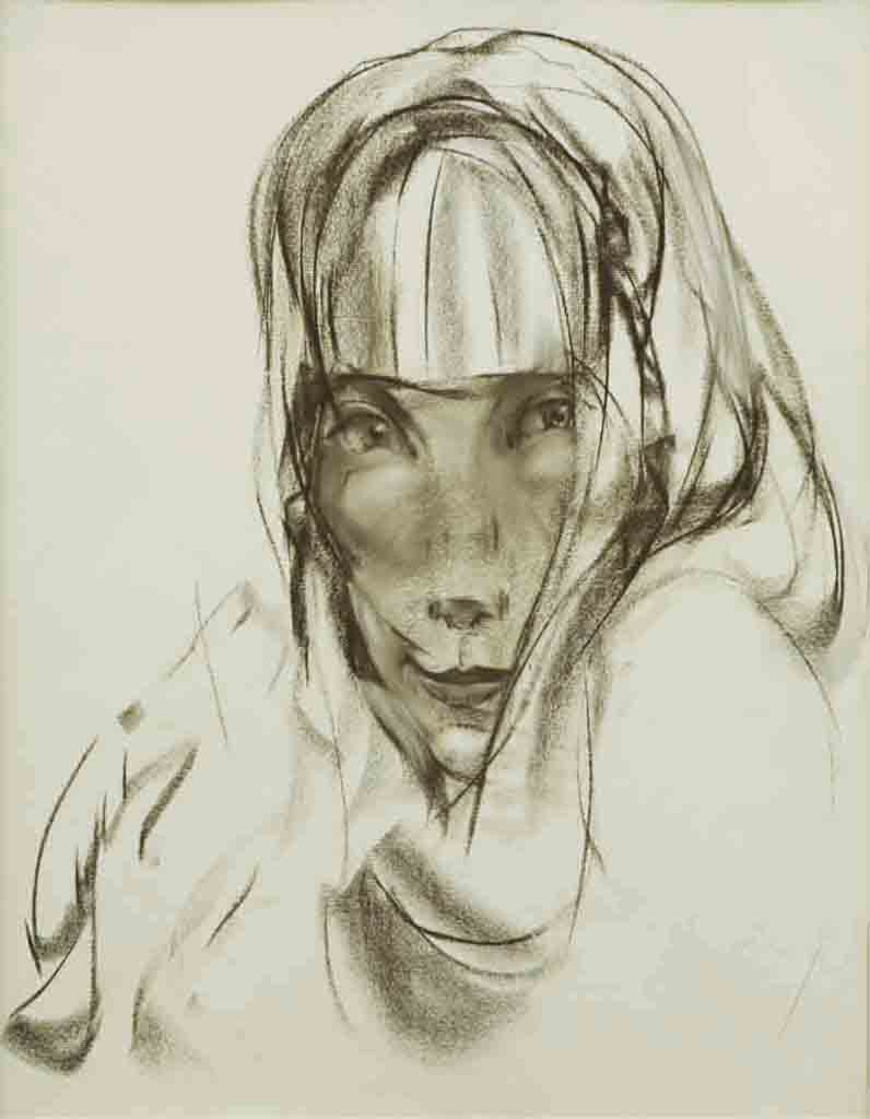 Portrait of TV presenter Irina Gordeychuk. Paper. Brown sauce. Chalk. Size: 65x50. Year: 2000.