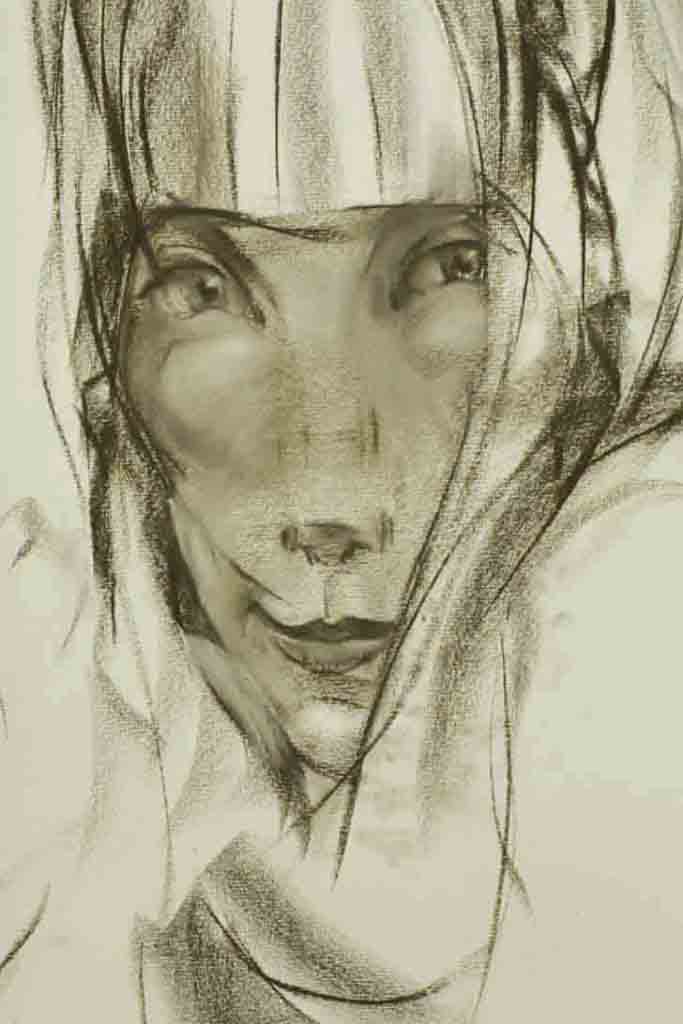 Portrait of TV presenter Irina Gordeychuk. Paper. Brown sauce. Chalk. Size: 65x50. Year: 2000._1