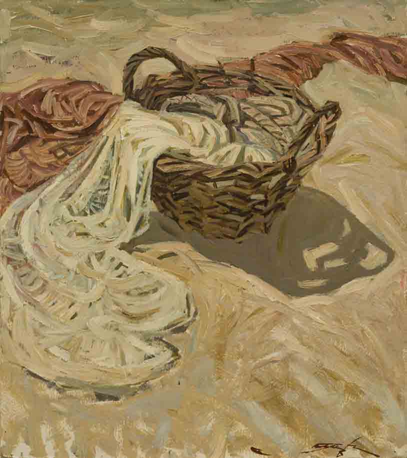 Basket with nets. Cardboard, oil.  Size: 90х80. Year: 1989